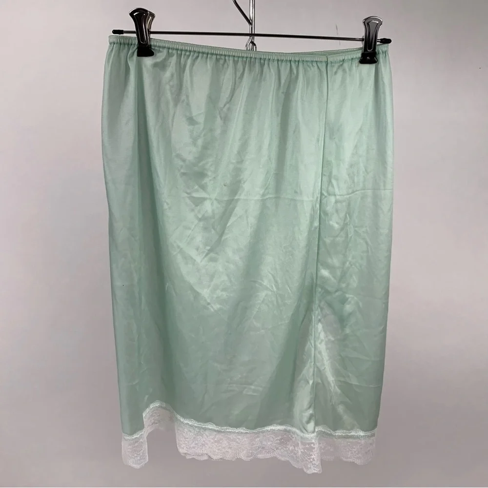 Vintage Seafoam Mint Lace Trimmed Lingerie Skirt Slip Small - Picture 5 of 7
